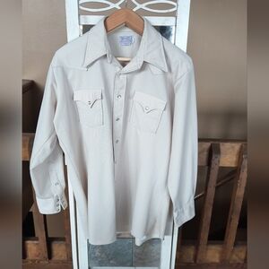 Vintage 70s H Bar C Ranchwear Pearl Snap Button Mens Dress Shirt Long Tail